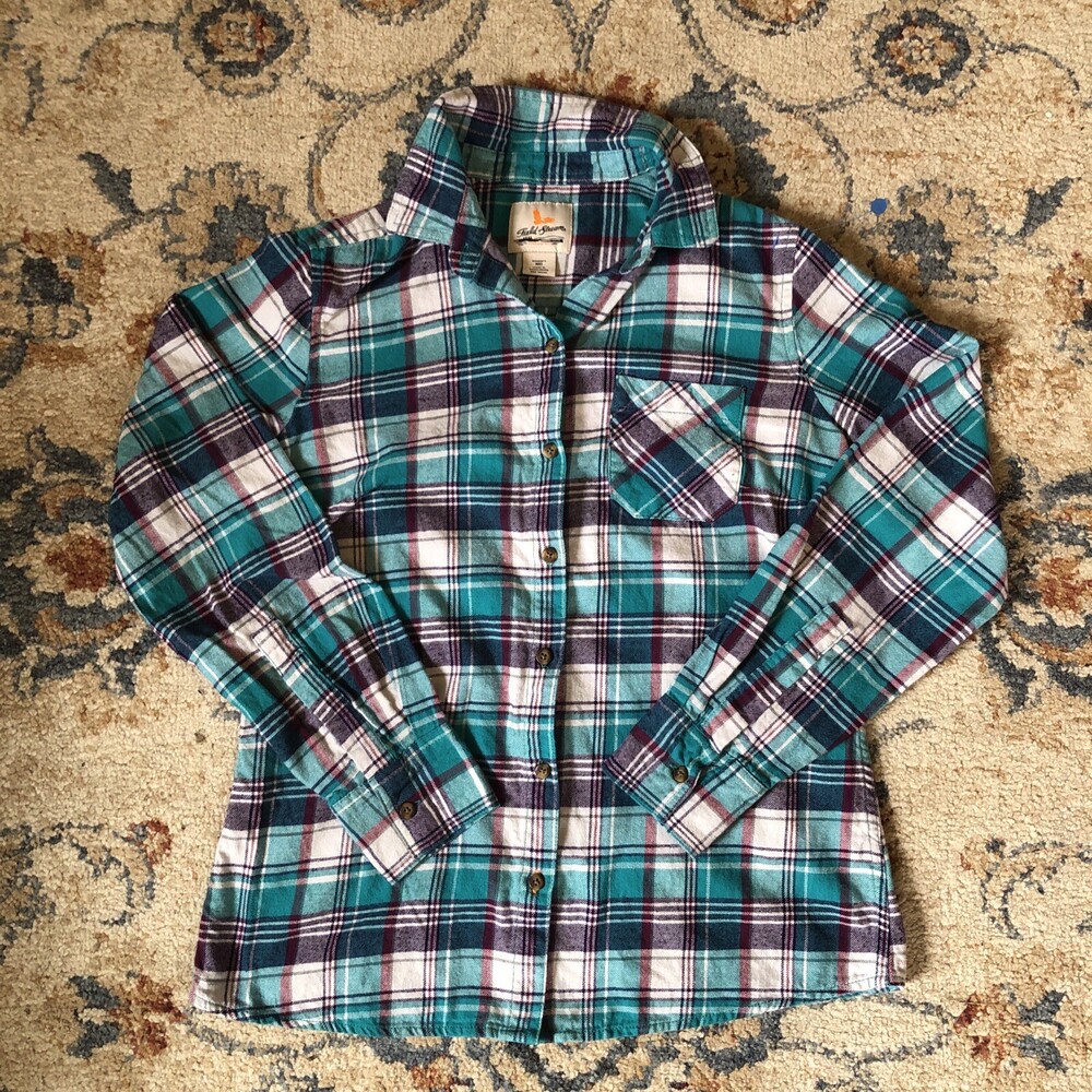Field & Stream Size M Womens Top Long Sleeve Plaid Button Down Flannel Shirt